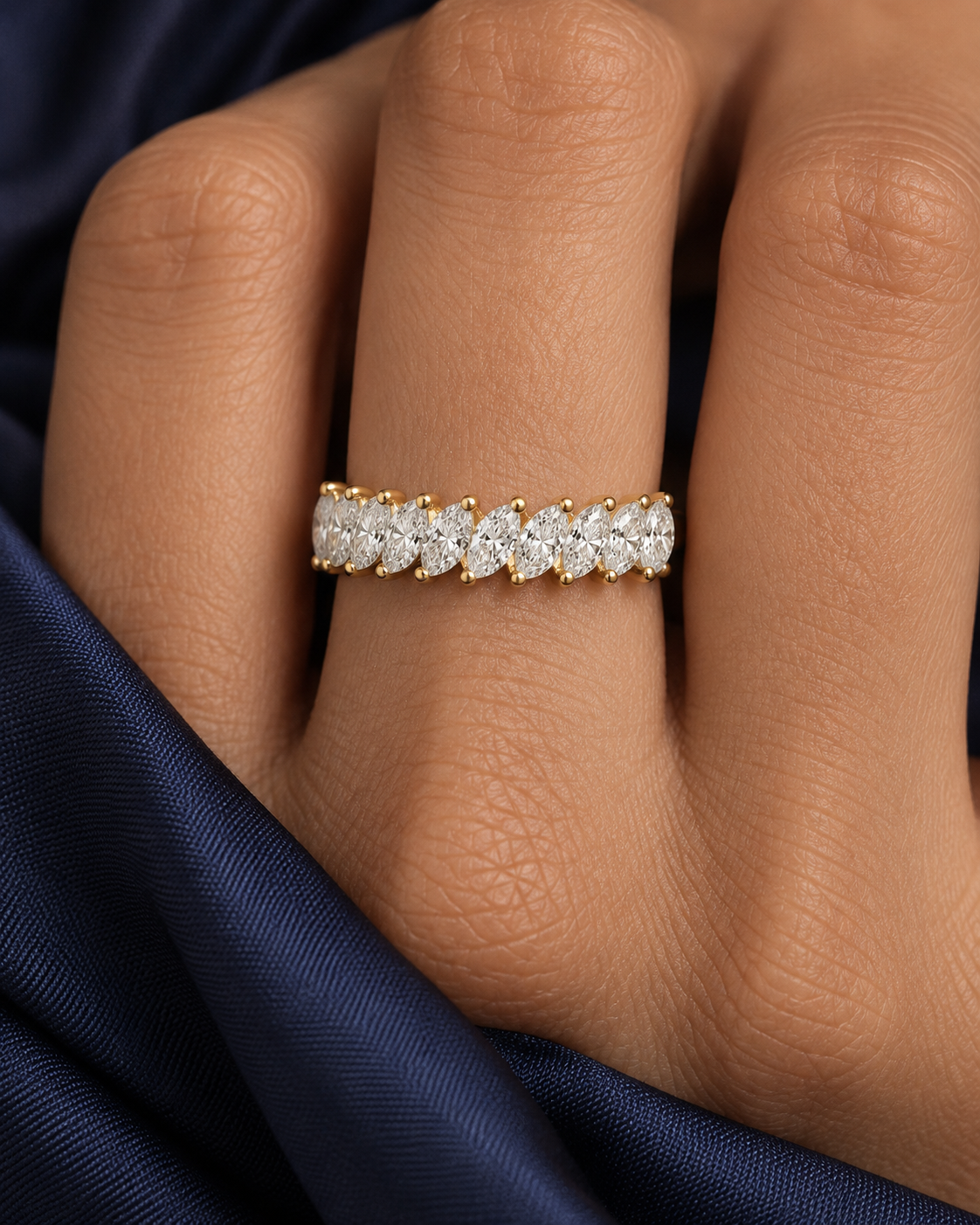 Marquise Row Ring — Close hand