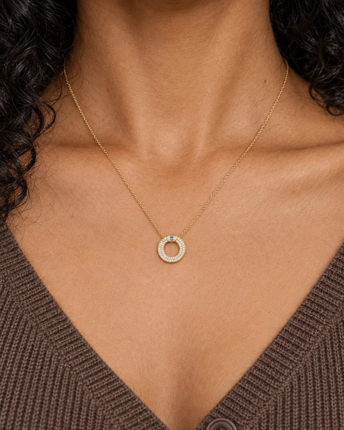 Baguette-Cap Circle Necklace — Second worn