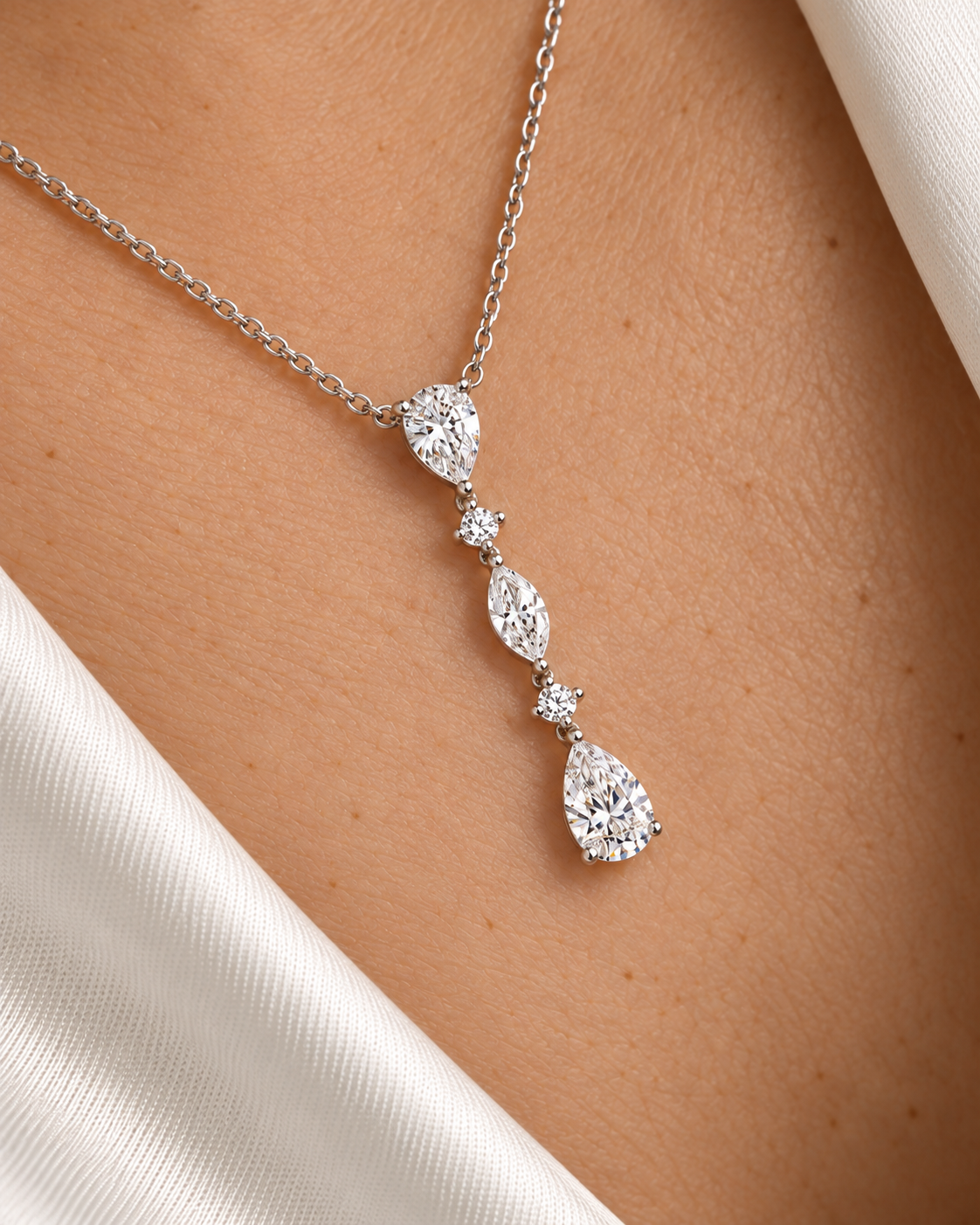 Graduated Pear Necklace — Close worn