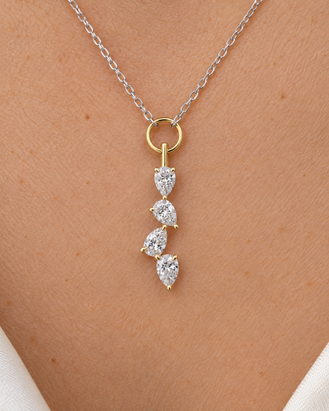 Pear Cascade Necklace — Close worn