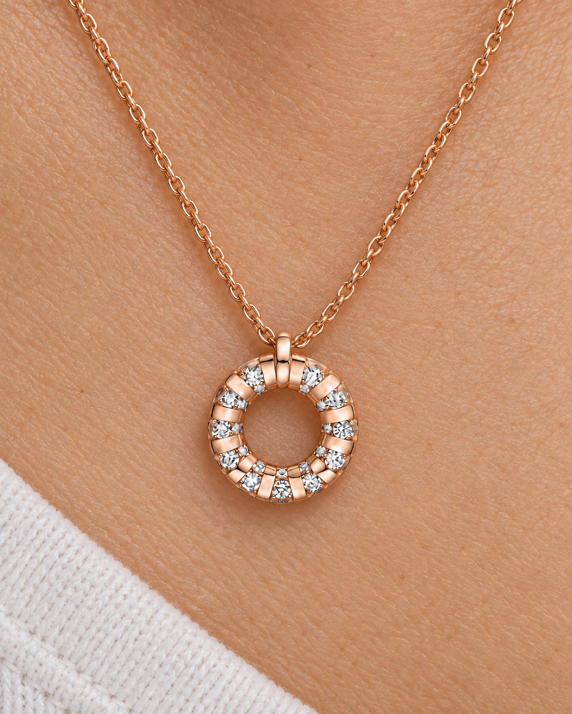 Ribbed Circle Necklace — Close worn