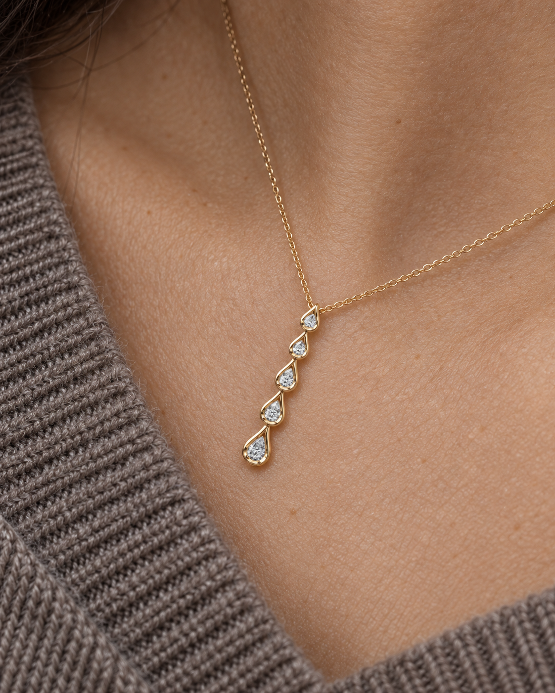 Five-Pear Necklace — Close worn