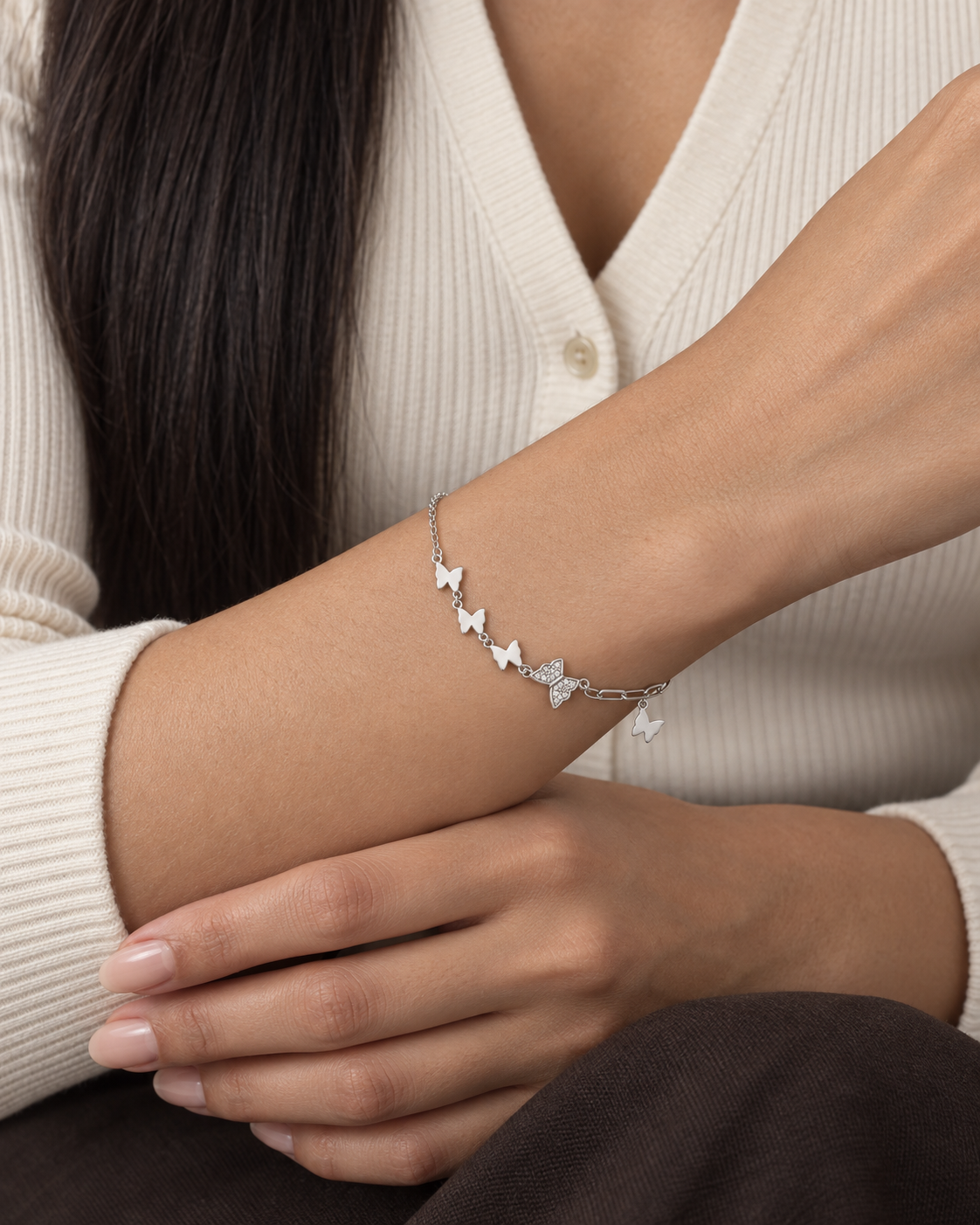 Butterfly Link Bracelet — worn close view