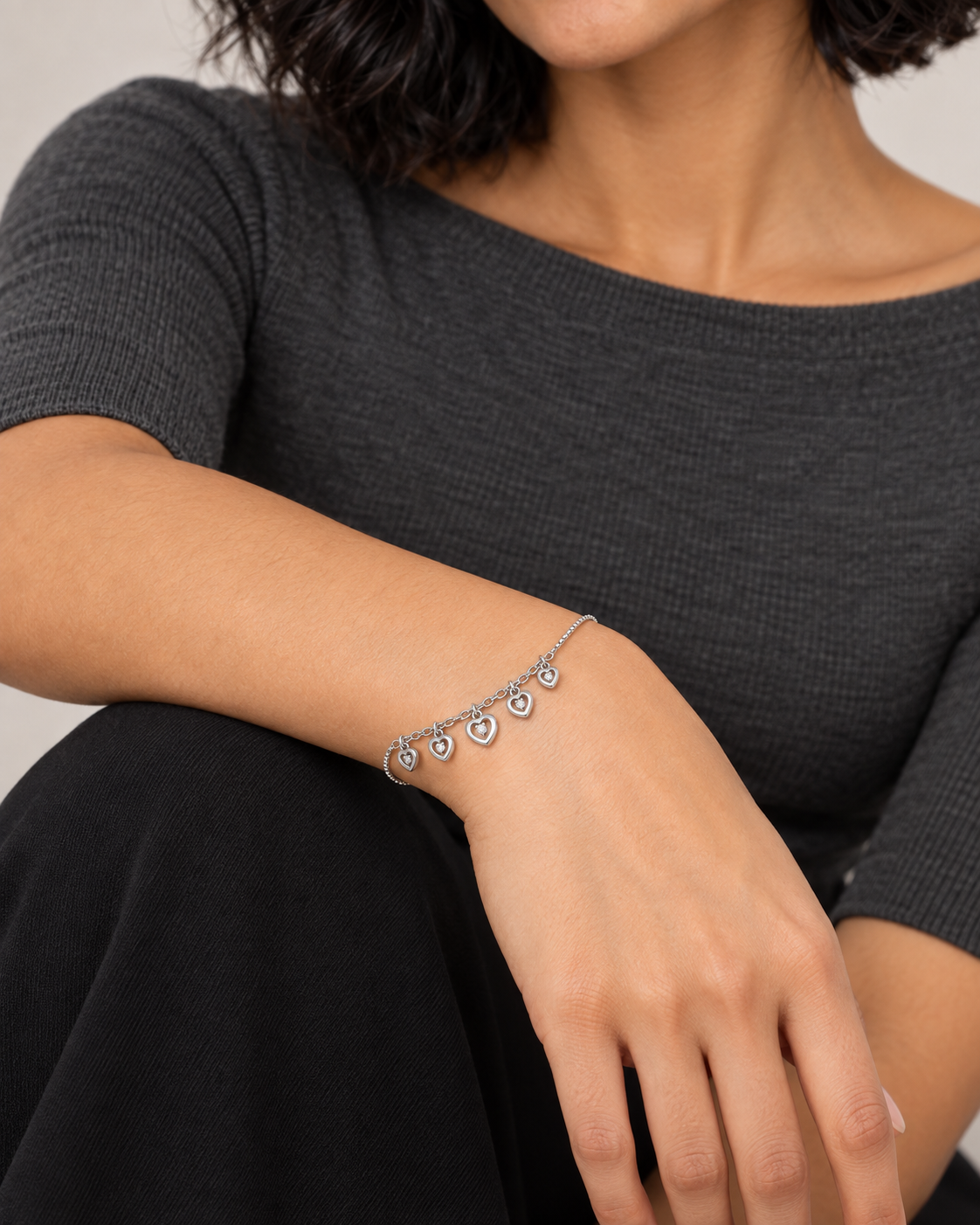 Heart Fringe Bracelet — worn close view