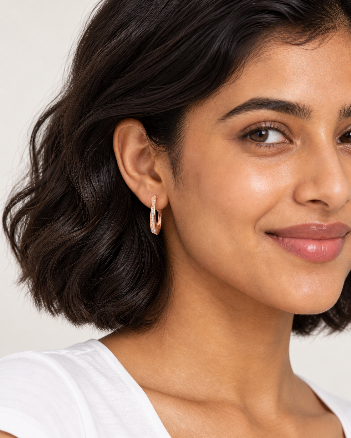 Angled Pavé Hoops — worn close view
