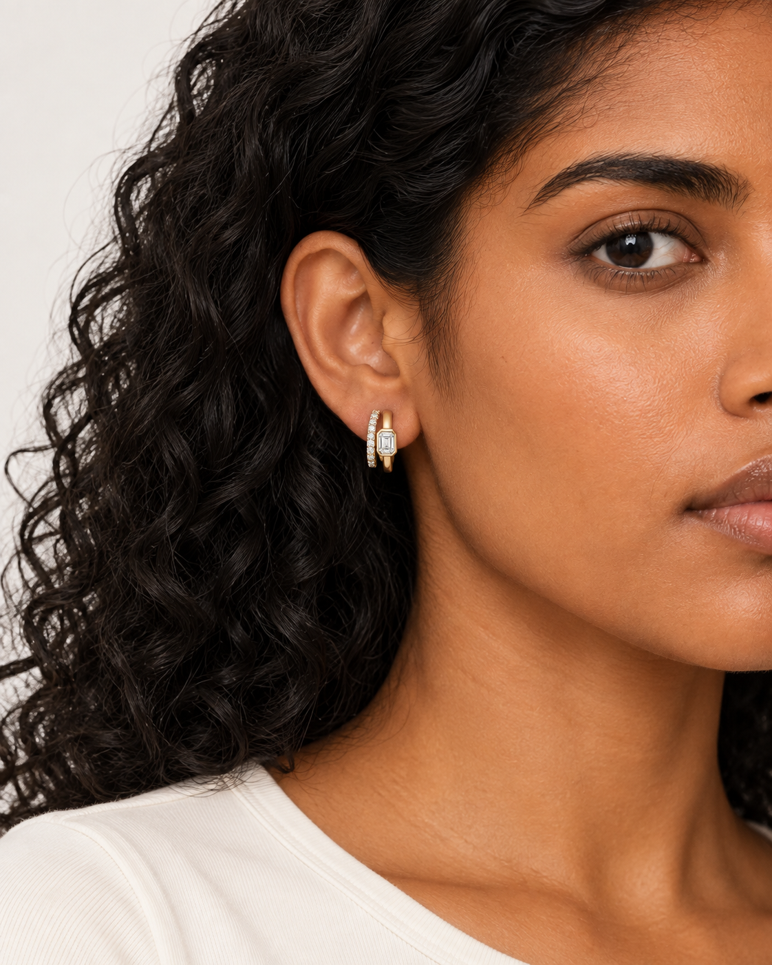 Baguette Bar Hoops — worn close view