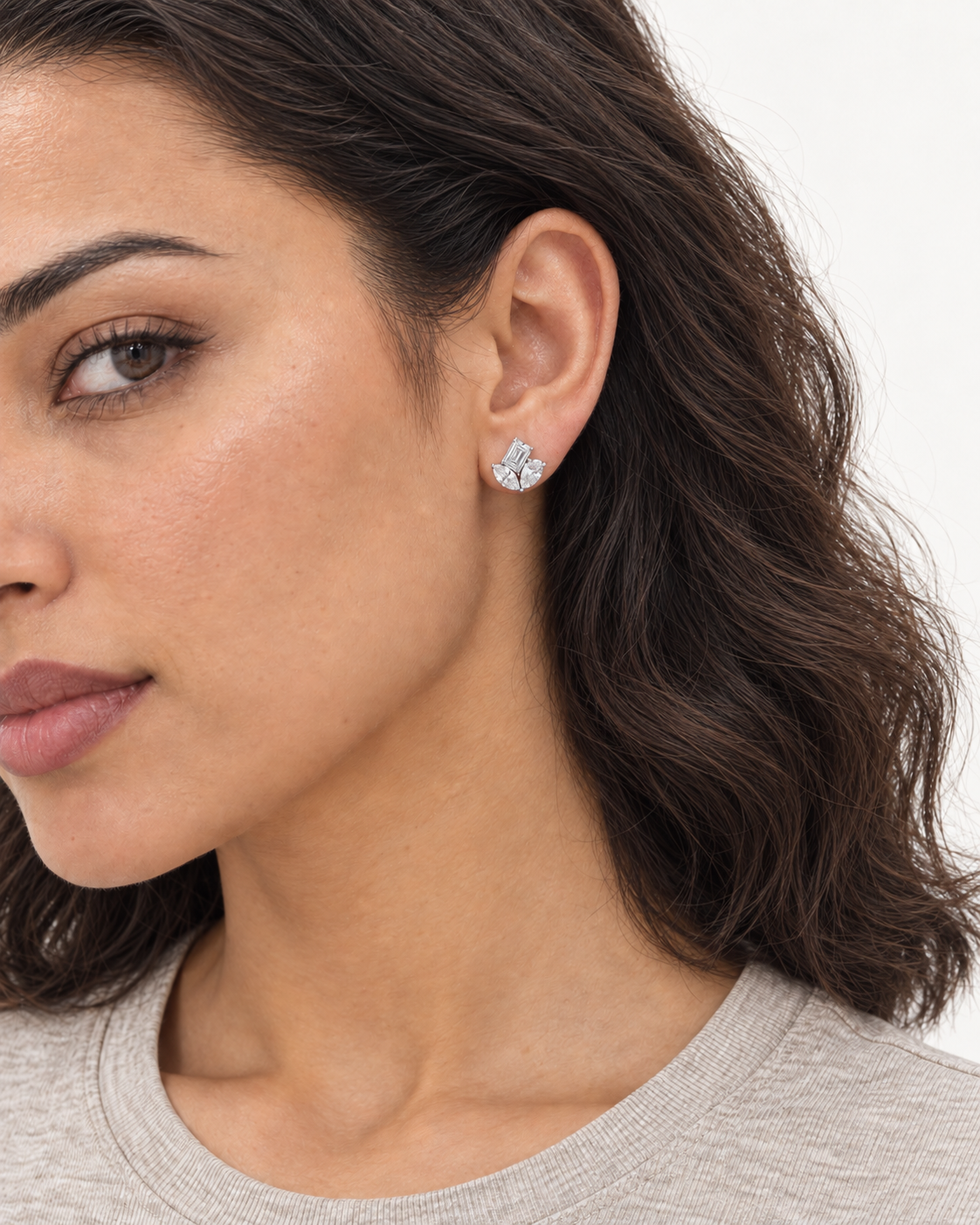 Baguette Fan Studs — worn close view