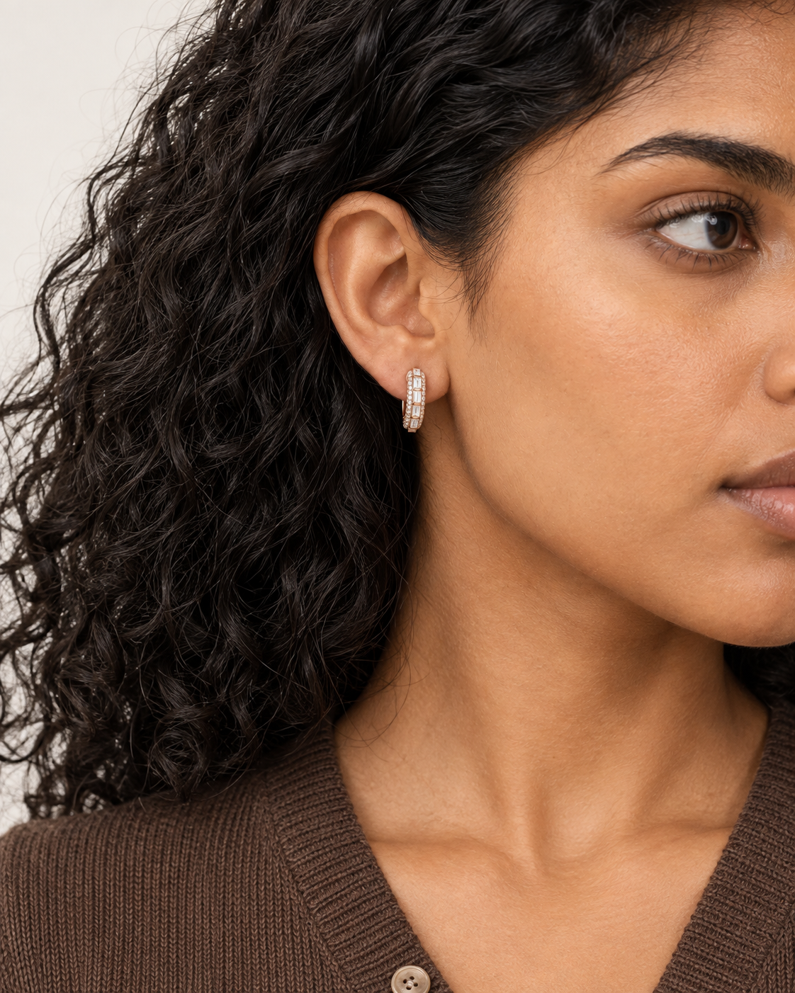 Baguette Row Hoops — worn close view