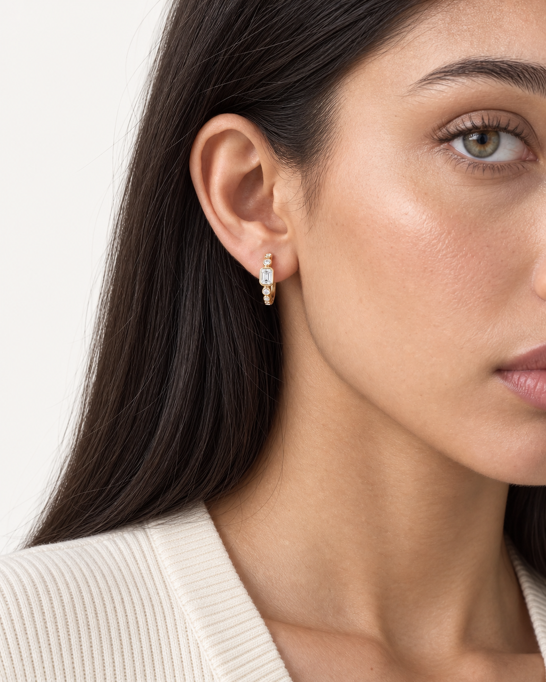 Baguette Station Hoops — worn close view