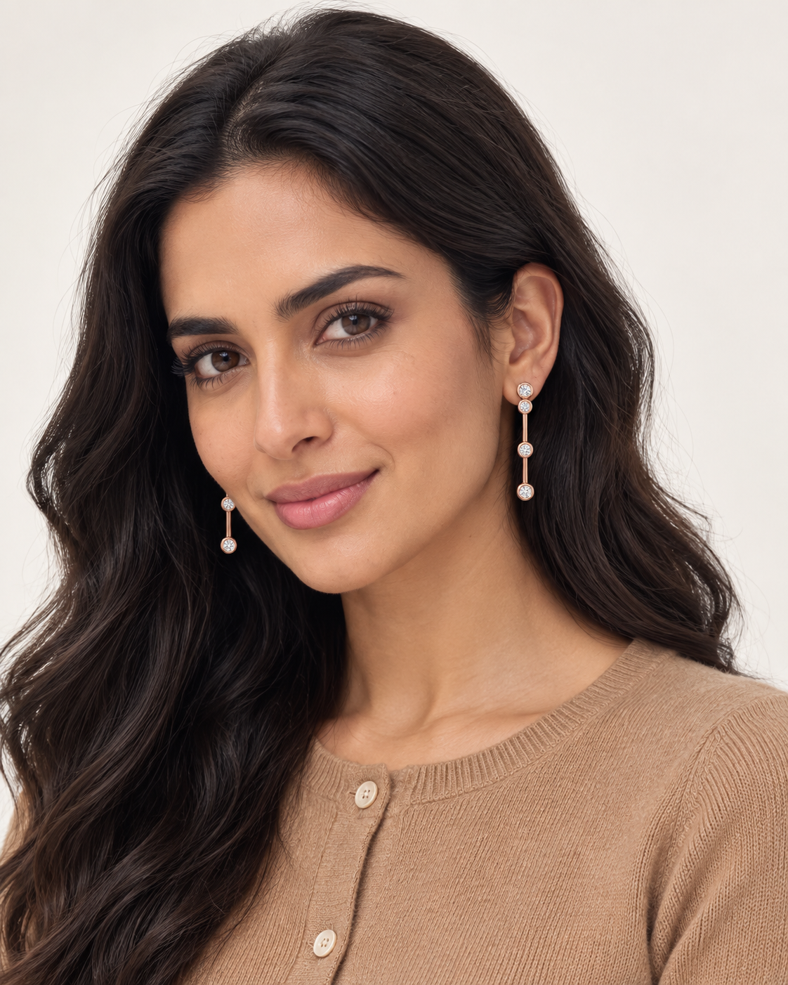 Bezel Bar Drop Earrings — worn studio view