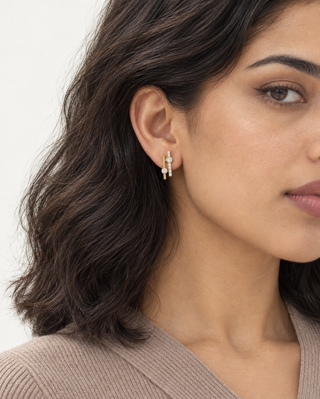 Double Bar Studs — worn close view