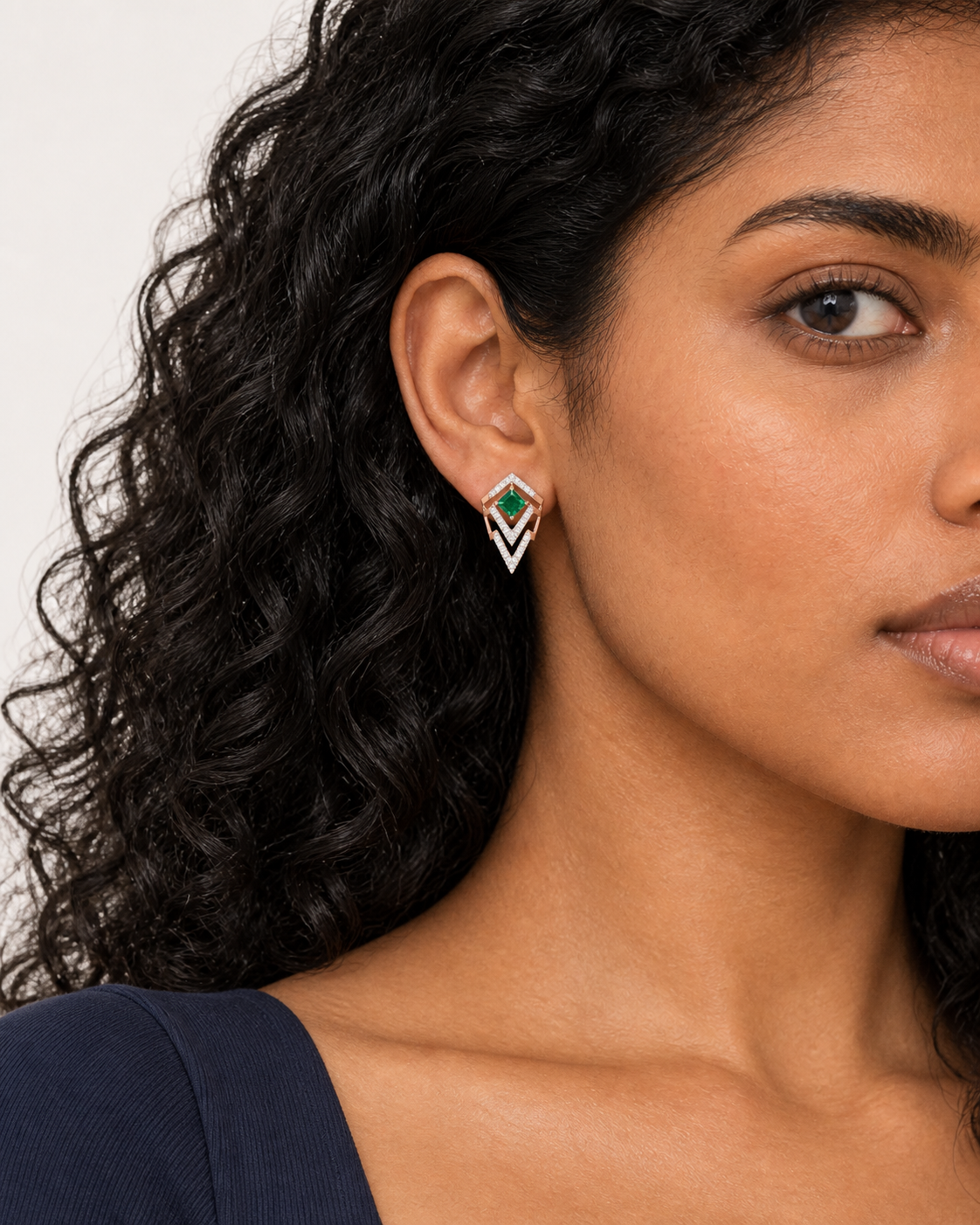 Green Chevron Studs — worn close view