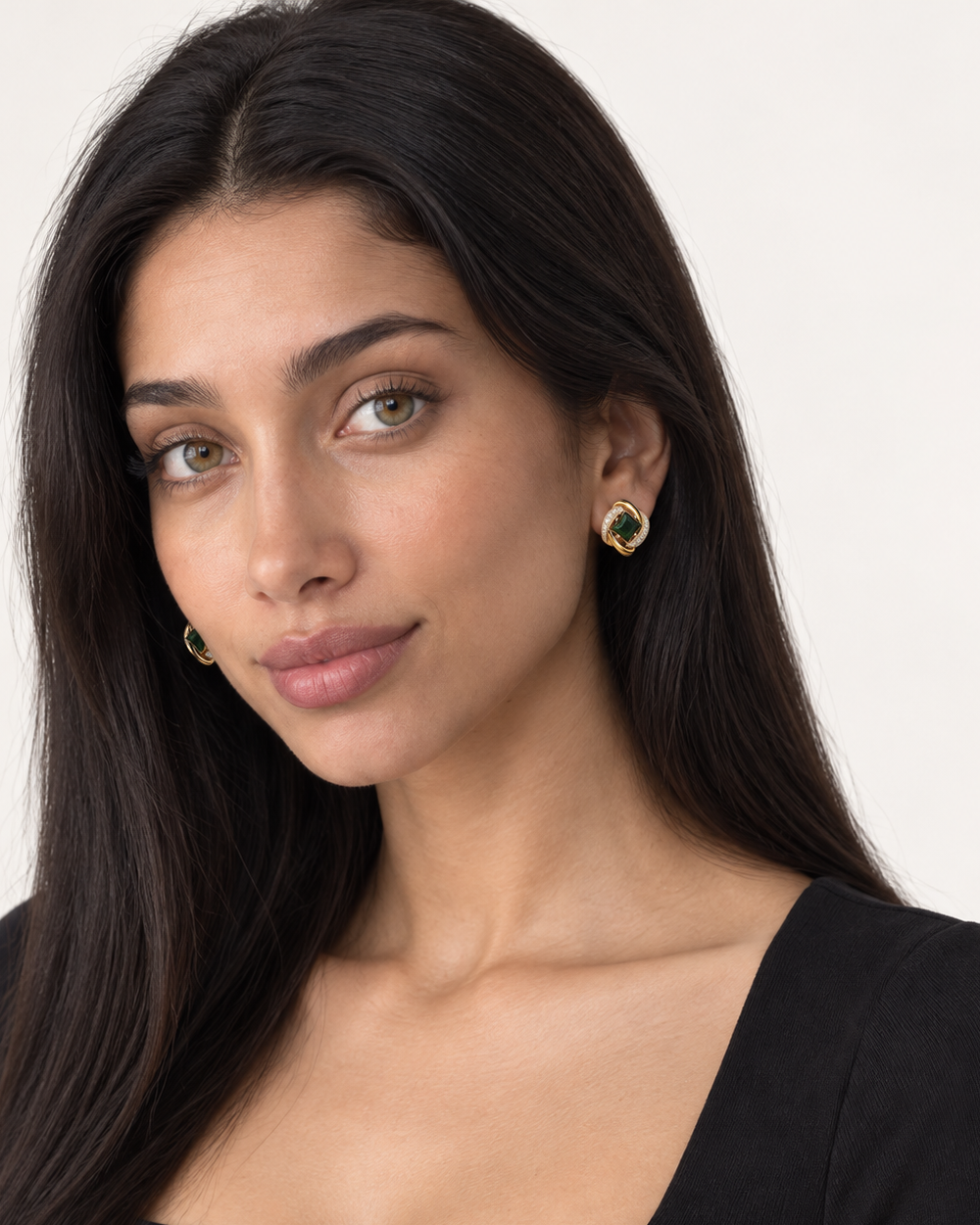 Green Spiral Studs — worn studio view