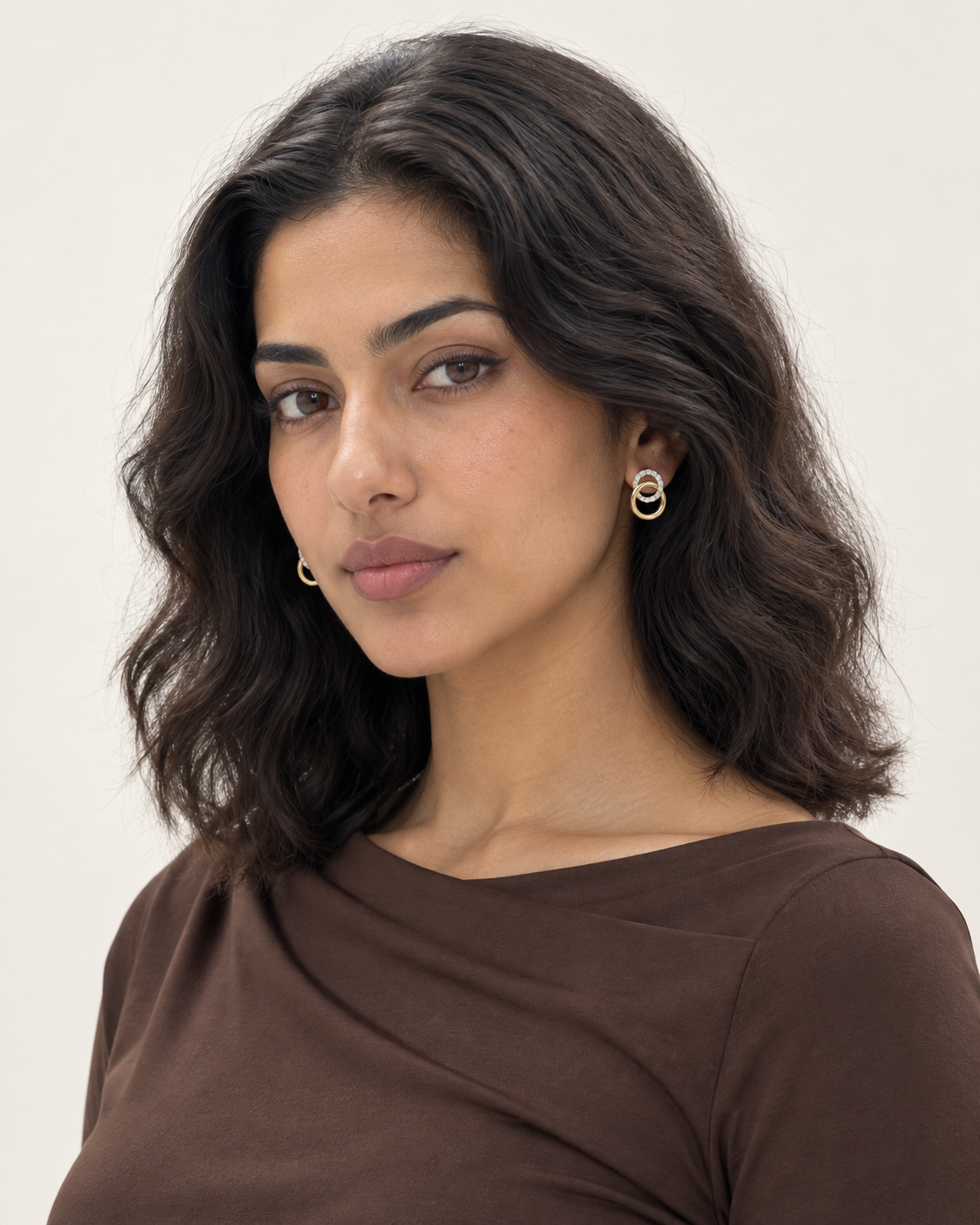 Interlocking Circle Studs — worn studio view