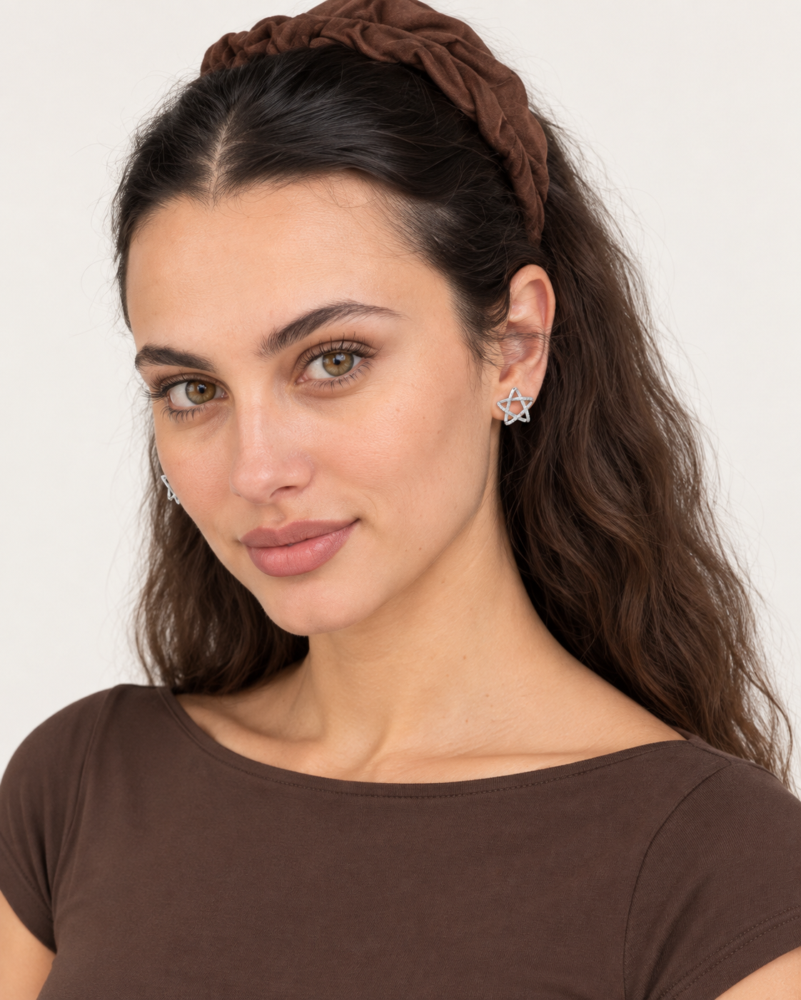 Interwoven Star Studs — worn studio view