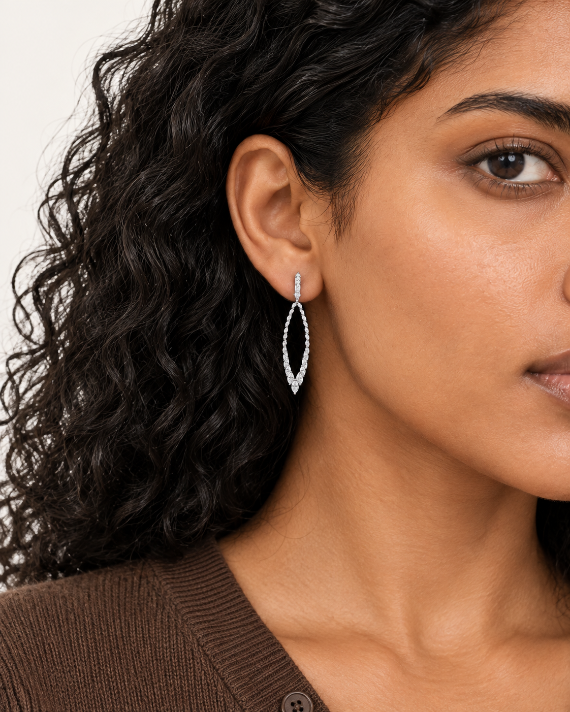 Marquise Loop Drop Earrings — worn close view