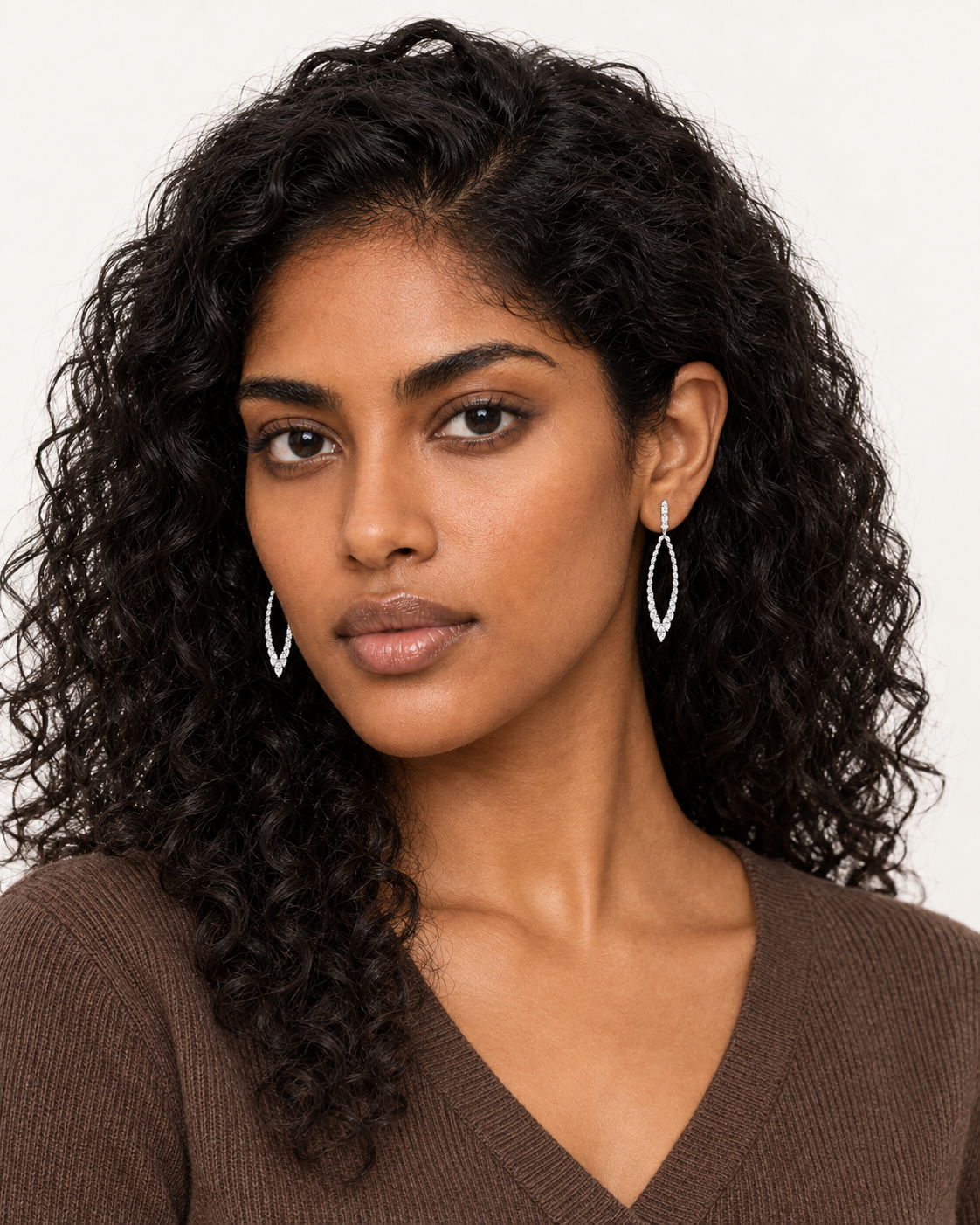 Marquise Loop Drop Earrings — worn studio view