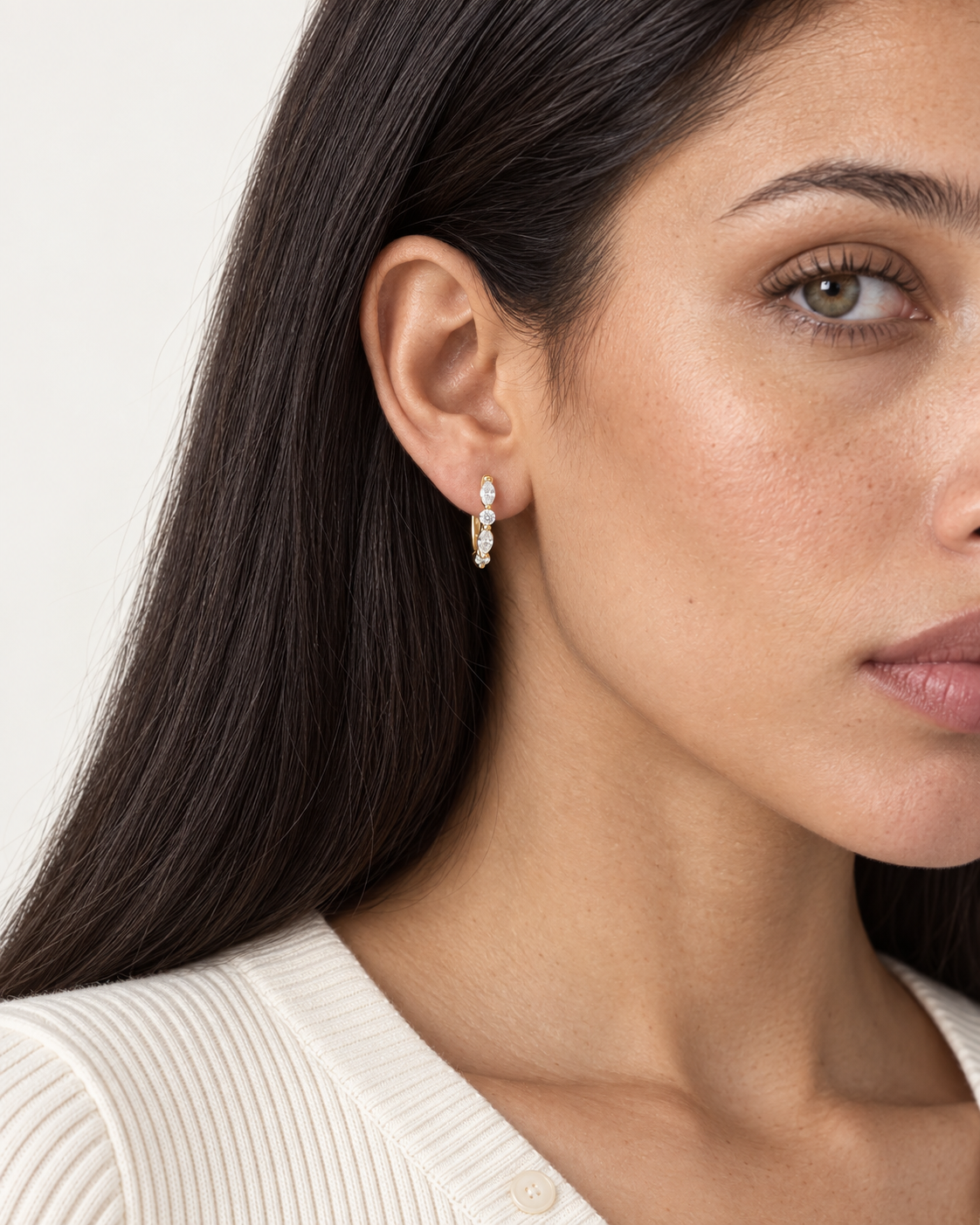 Marquise Station Hoops — worn close view