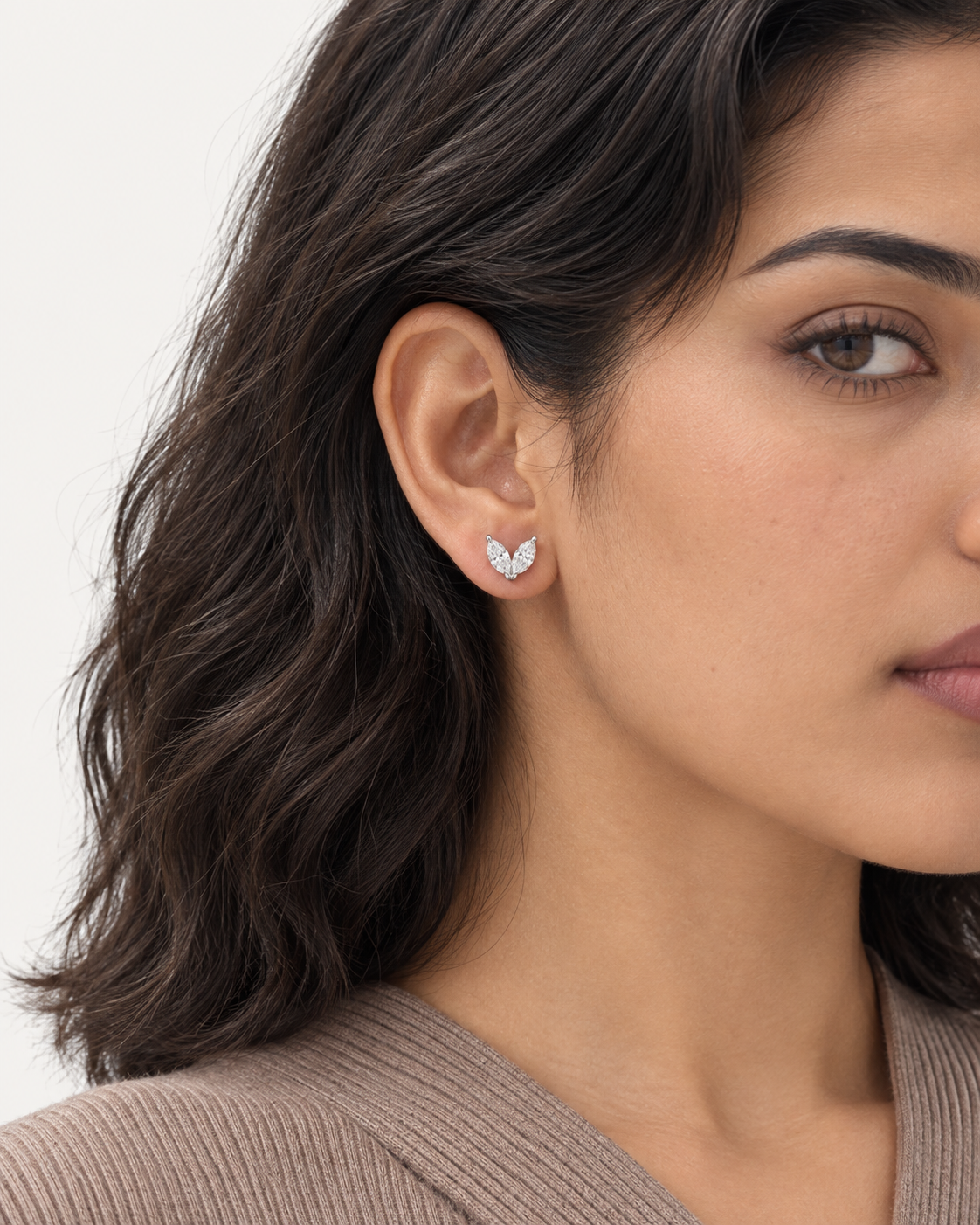 Marquise Wing Studs — worn close view