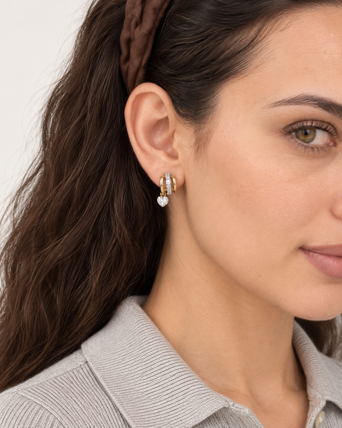 Mixed Charm Hoops — worn close view