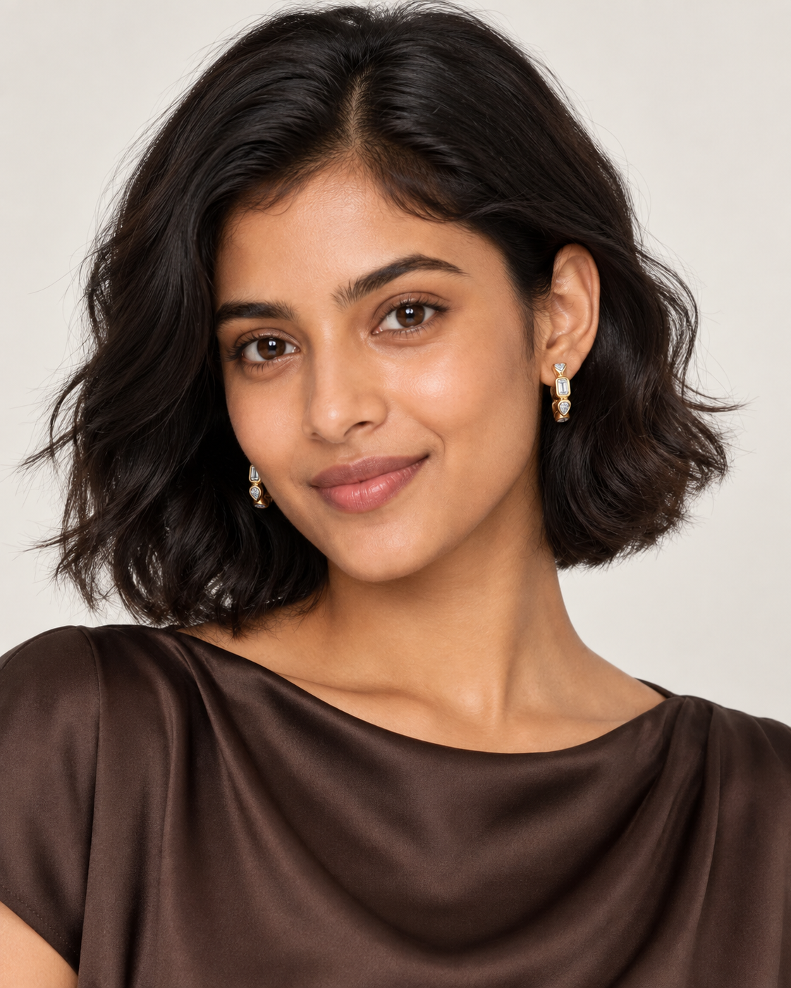 Mixed-Cut Link Hoops — worn studio view