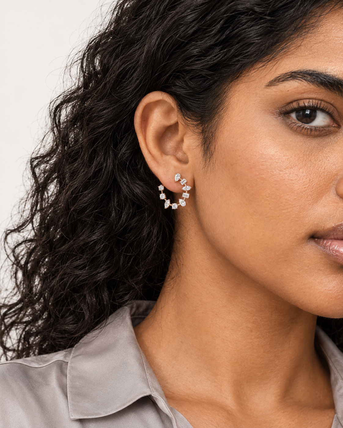 Mixed-Cut Open Hoops — worn close view