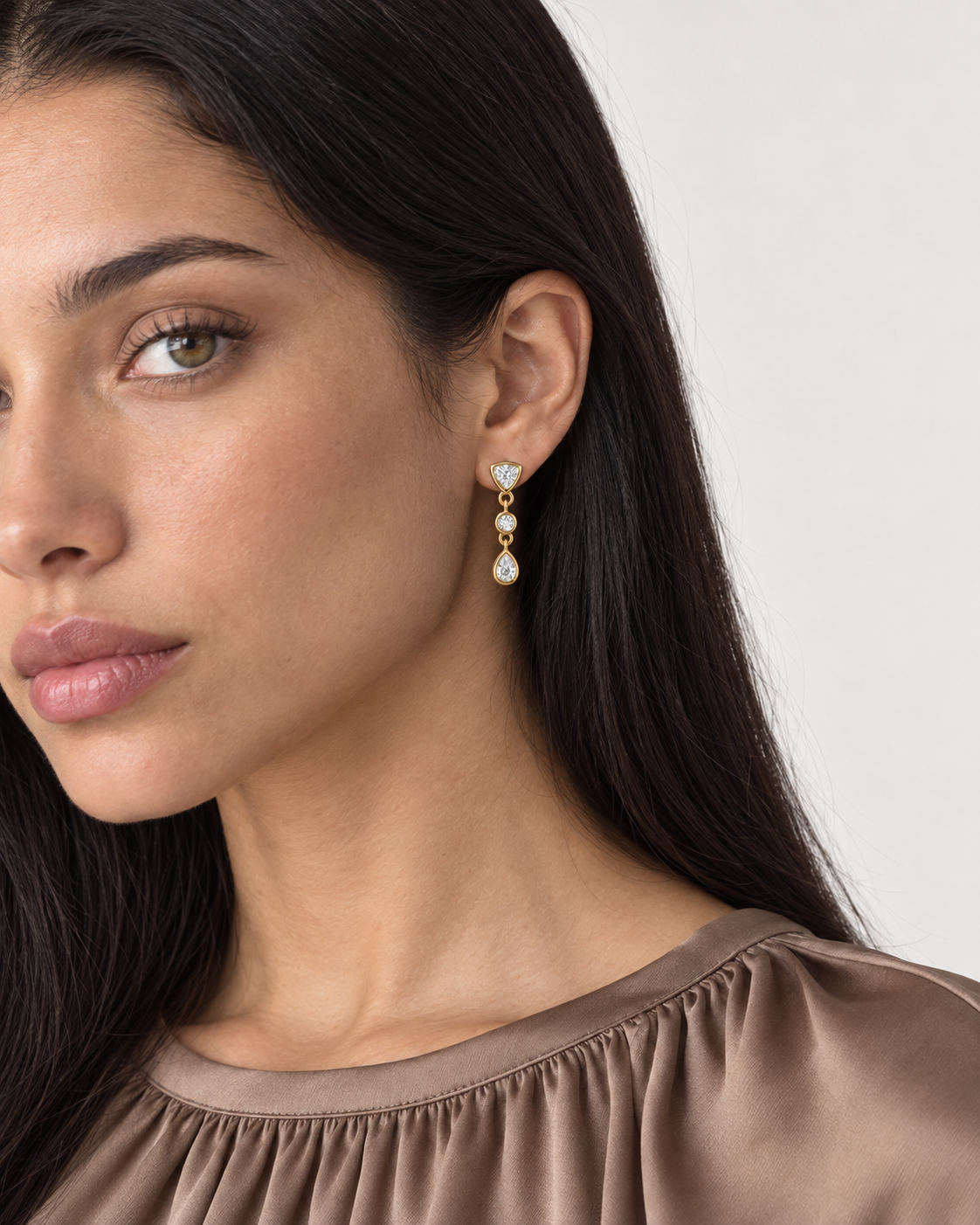 Mixed-Shape Drop Earrings — worn close view