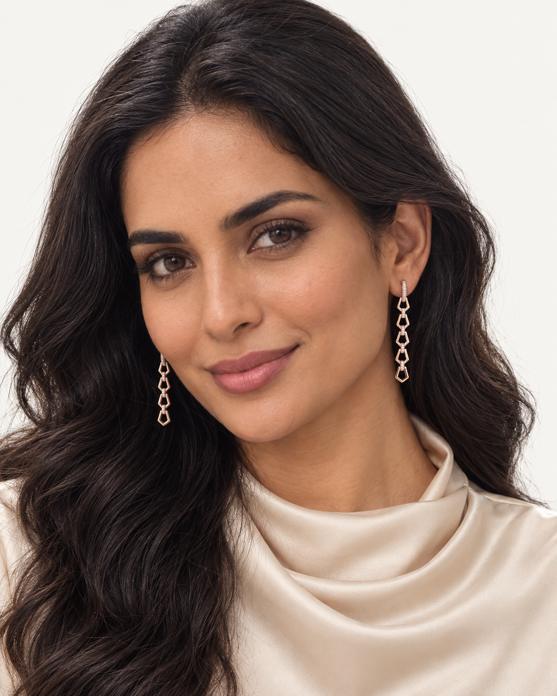 Open Link Drop Earrings — worn studio view