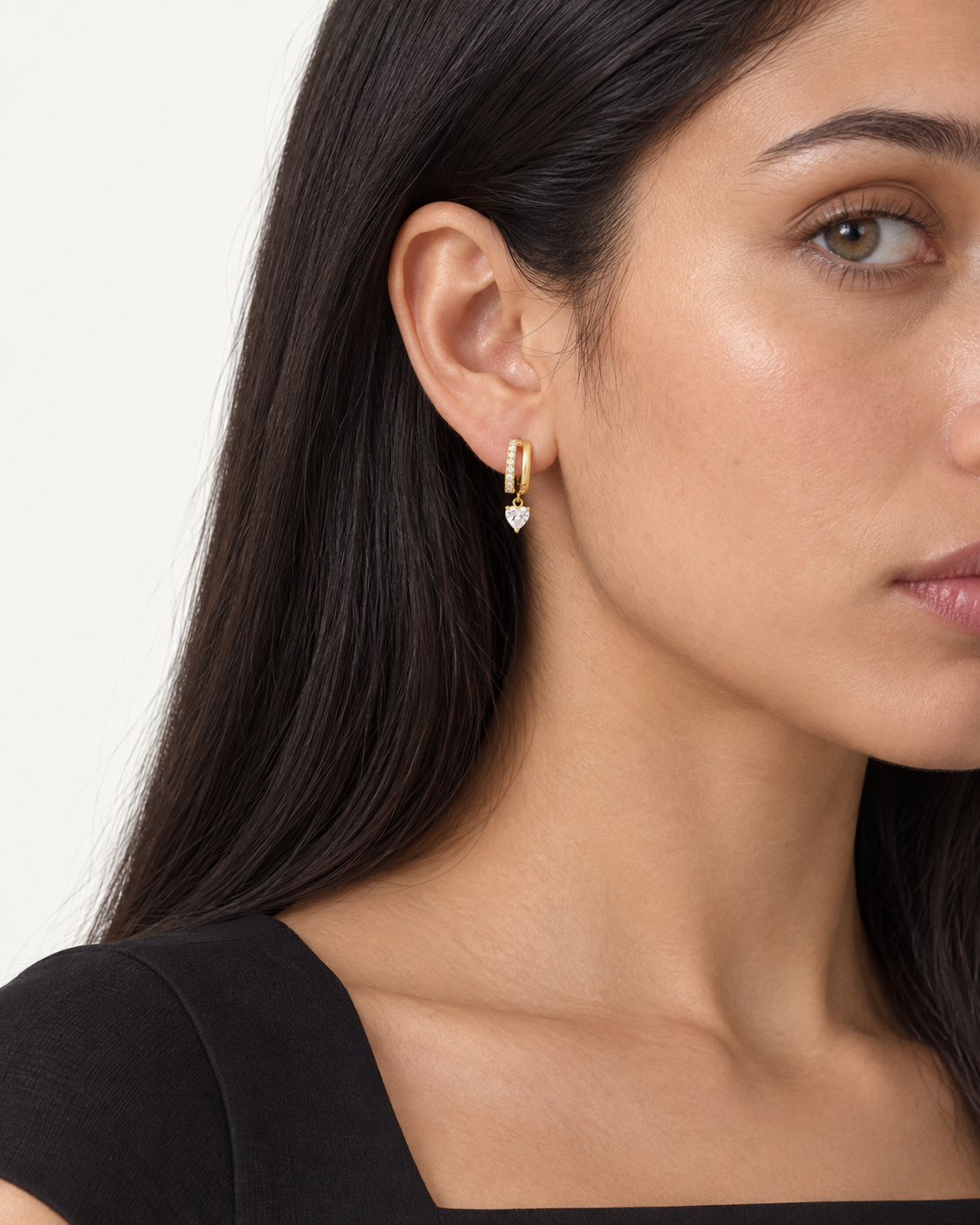 Pear Drop Hoops — worn close view