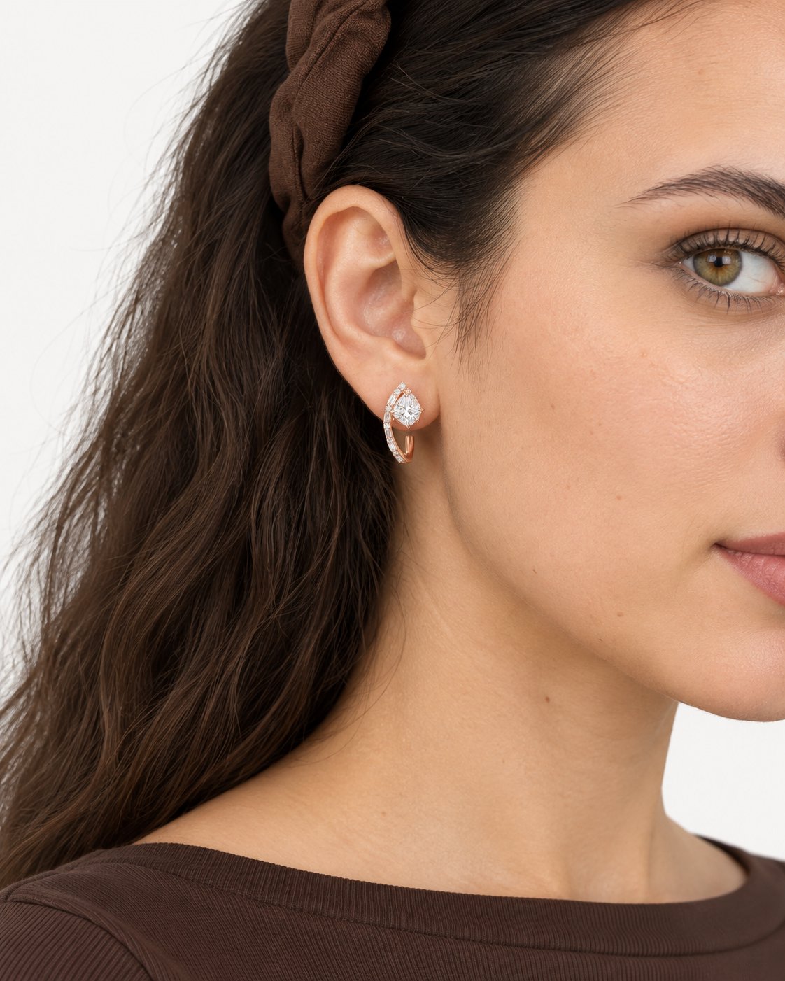 Pear Open Hoops — worn close view