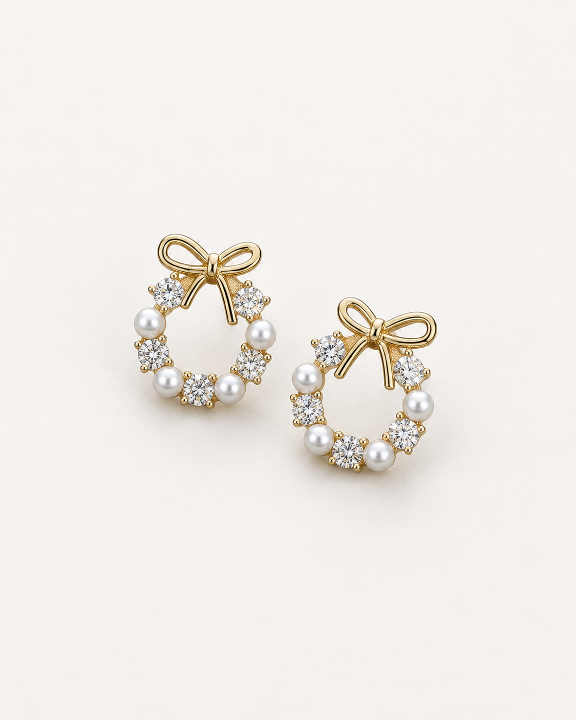 Pearl Bow Wreath Studs — complete product view