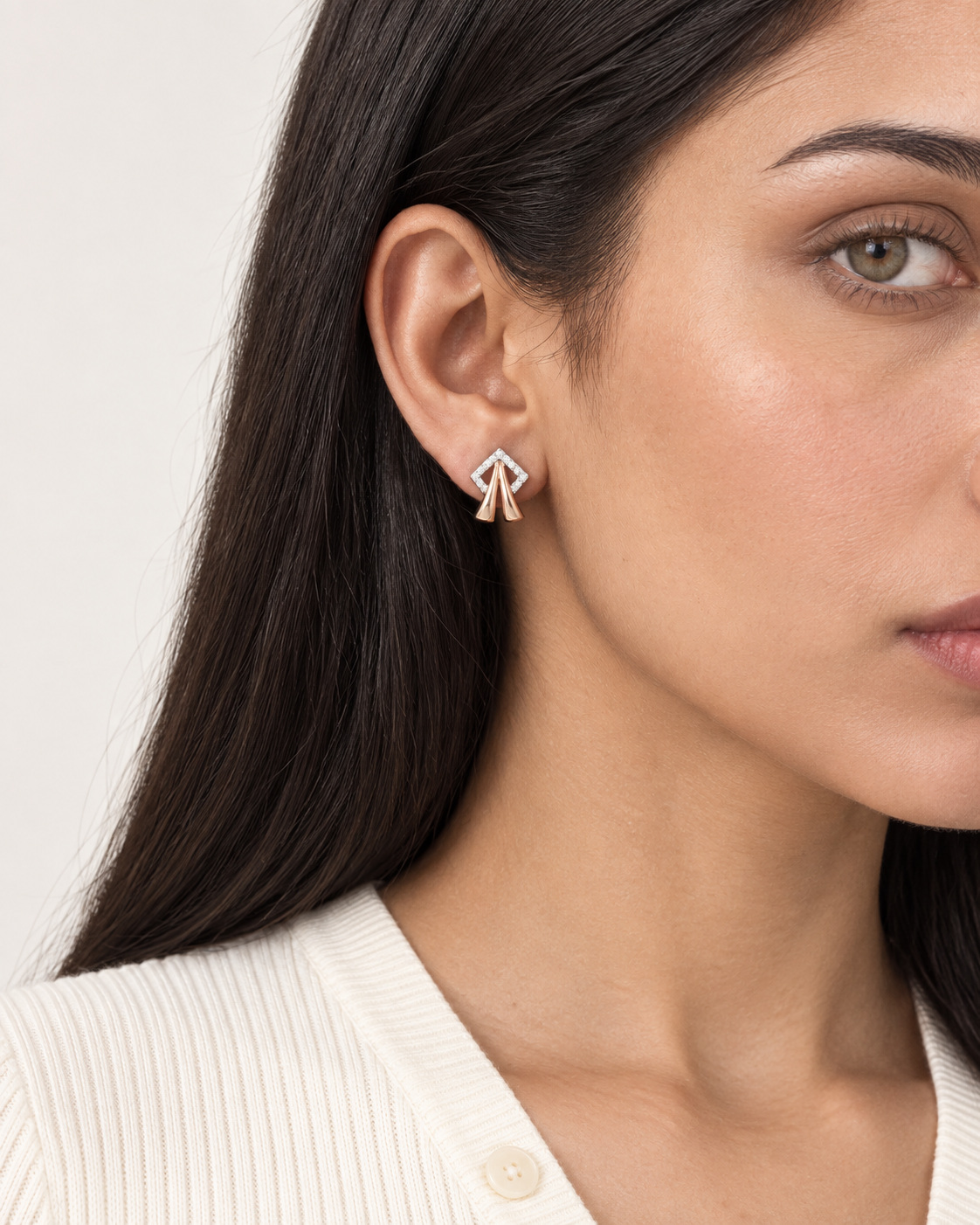 Pleated Kite Studs — worn close view
