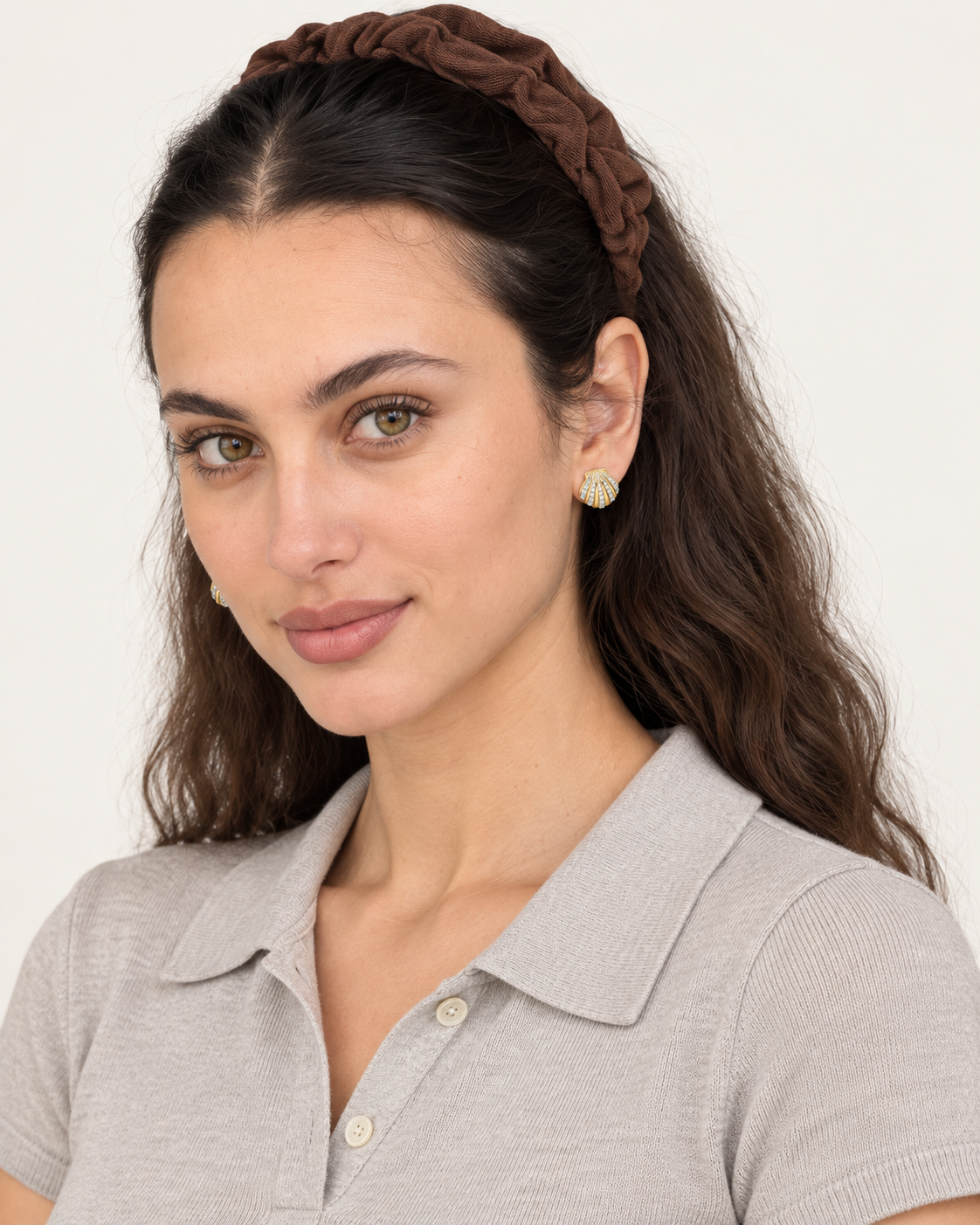 Ribbed Shell Studs — worn studio view