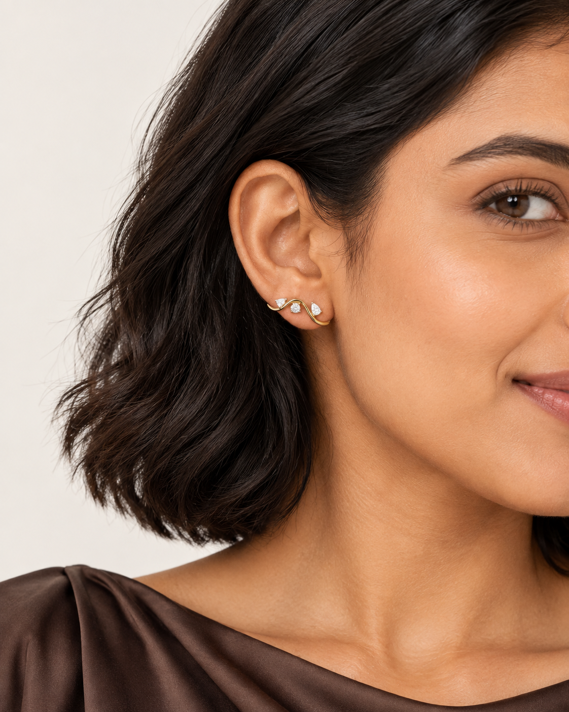 S-Curve Studs — worn close view