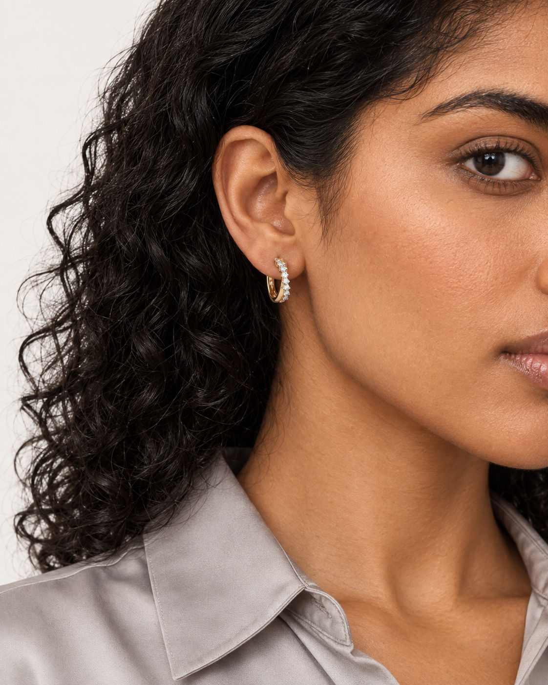 Scalloped Pavé Hoops — worn close view