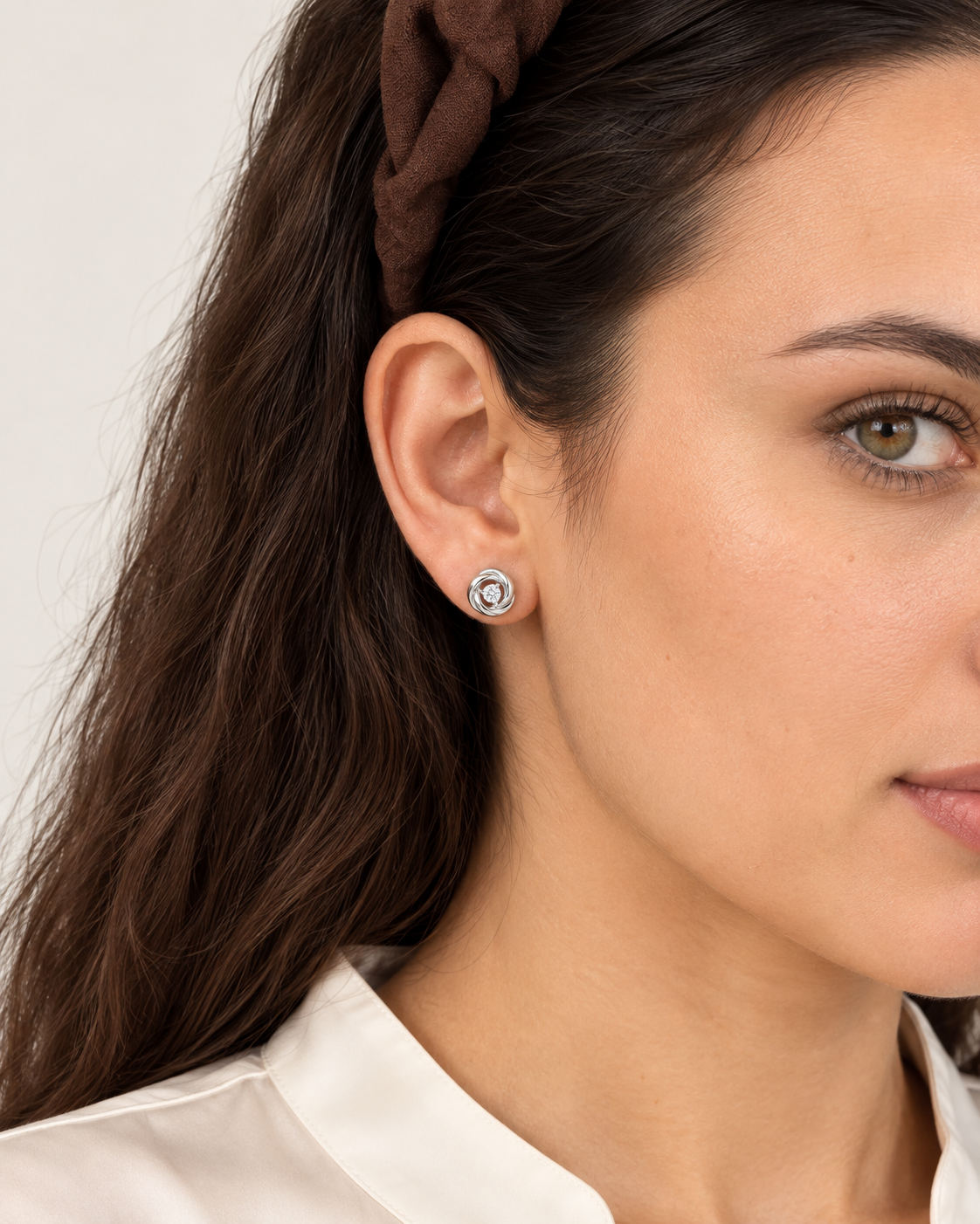 Spiral Solitaire Studs — worn close view