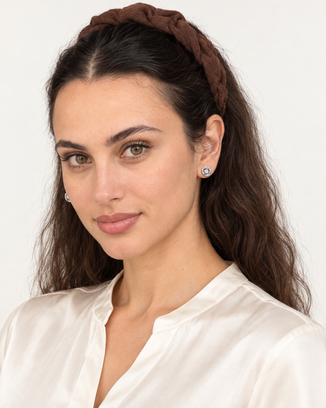 Spiral Solitaire Studs — worn studio view