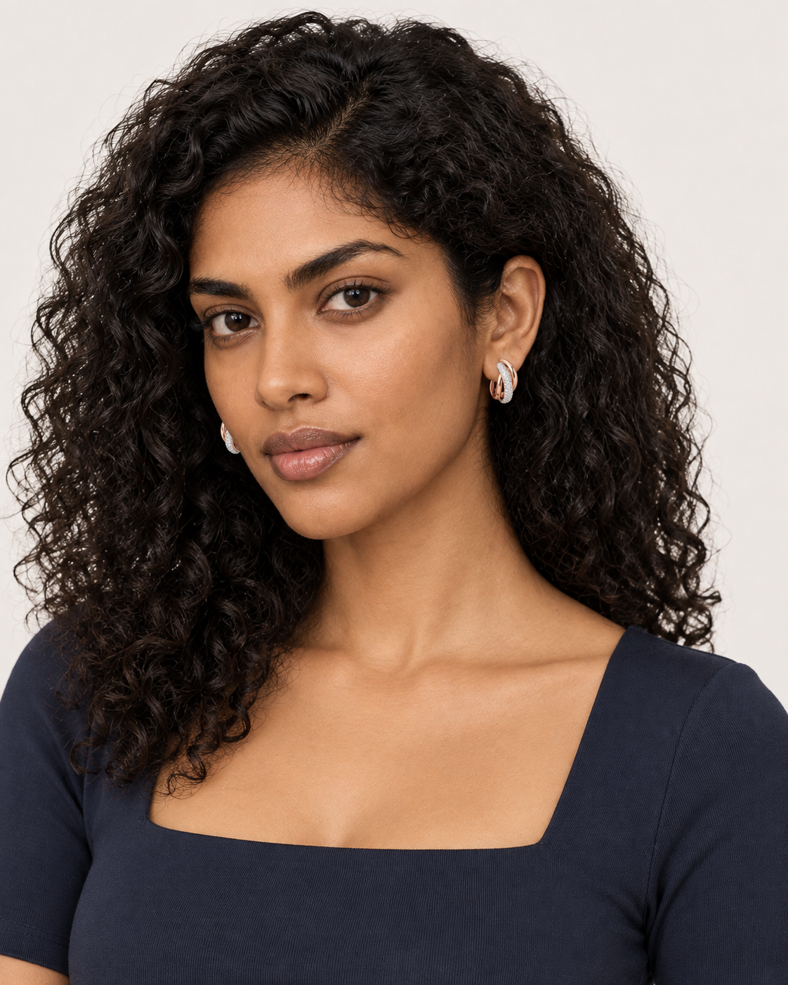 Split Pavé Hoops — worn studio view