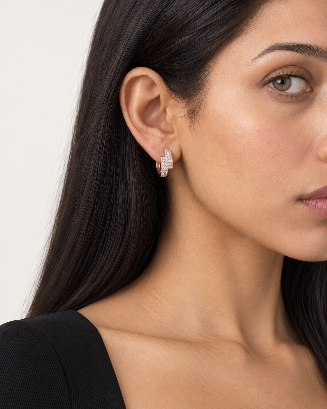 Stepped Pavé Hoops — worn close view