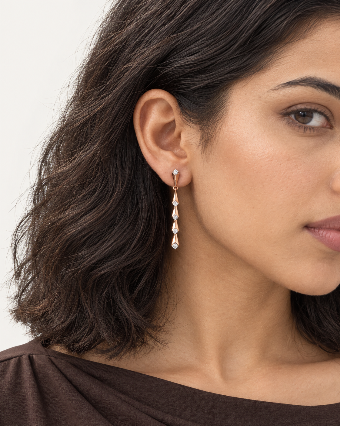 Tapered Drop Earrings — worn close view