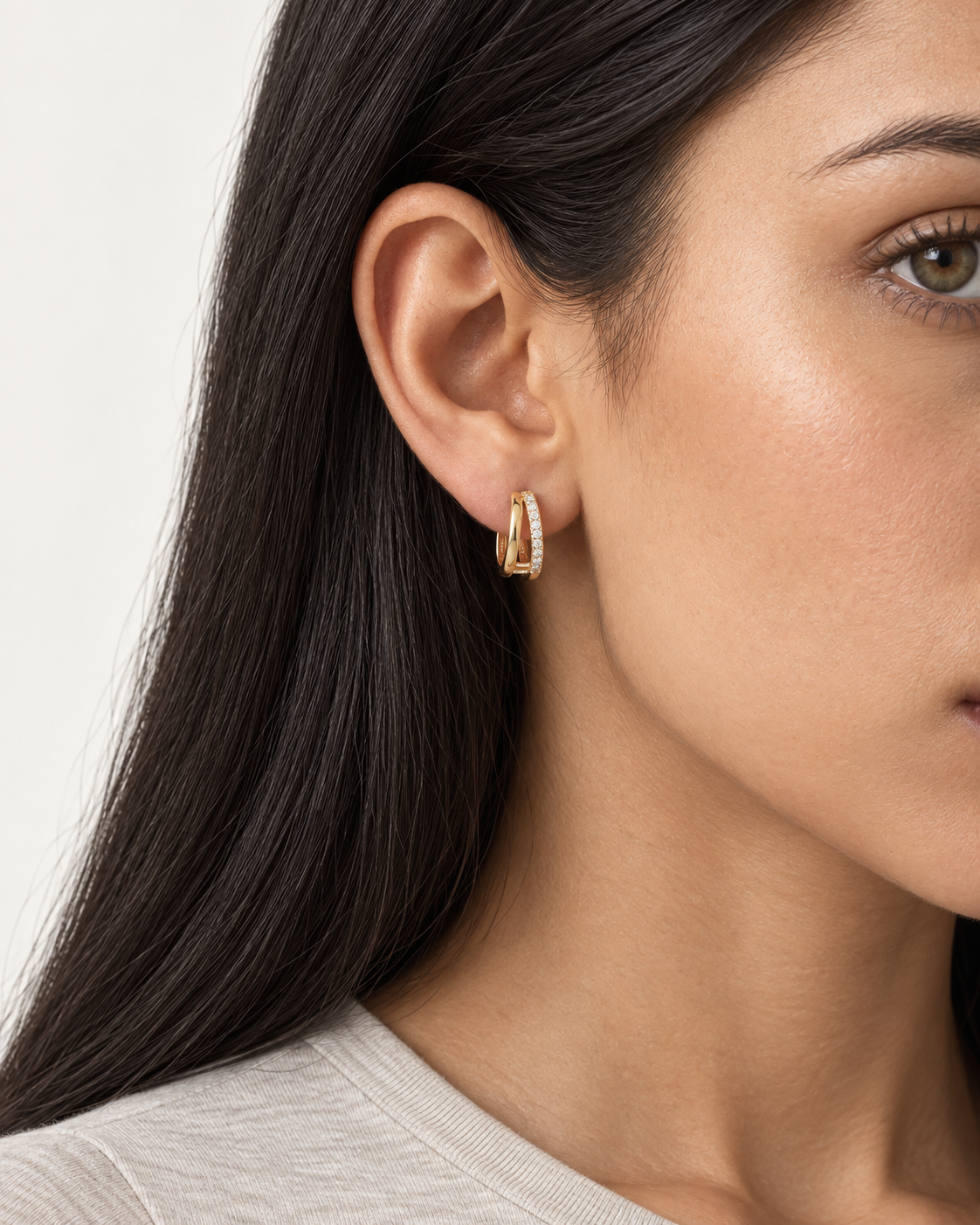 Twin Band Hoops — worn close view