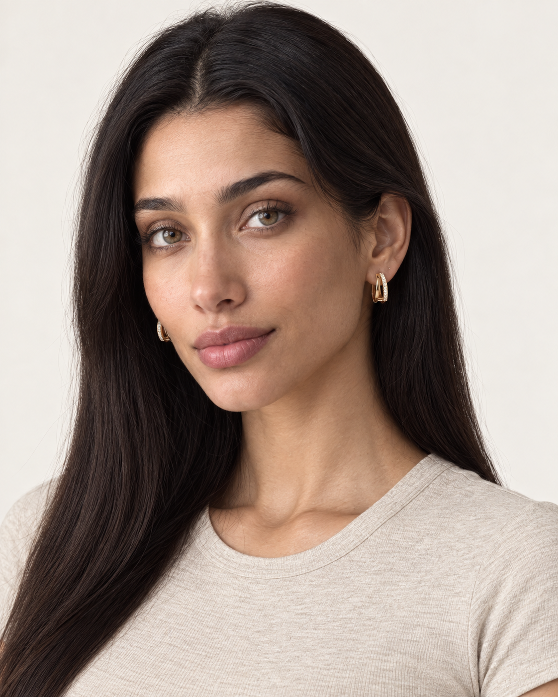 Twin Band Hoops — worn studio view