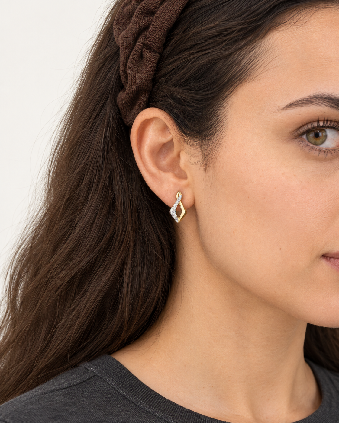Twisted Leaf Studs — worn close view
