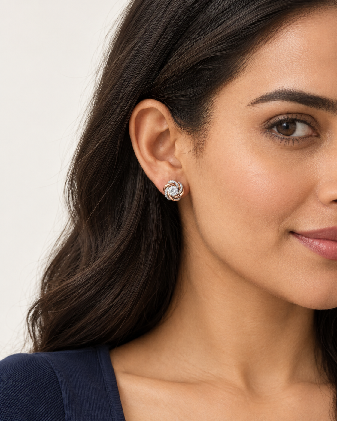 Two-Tone Knot Studs — worn close view
