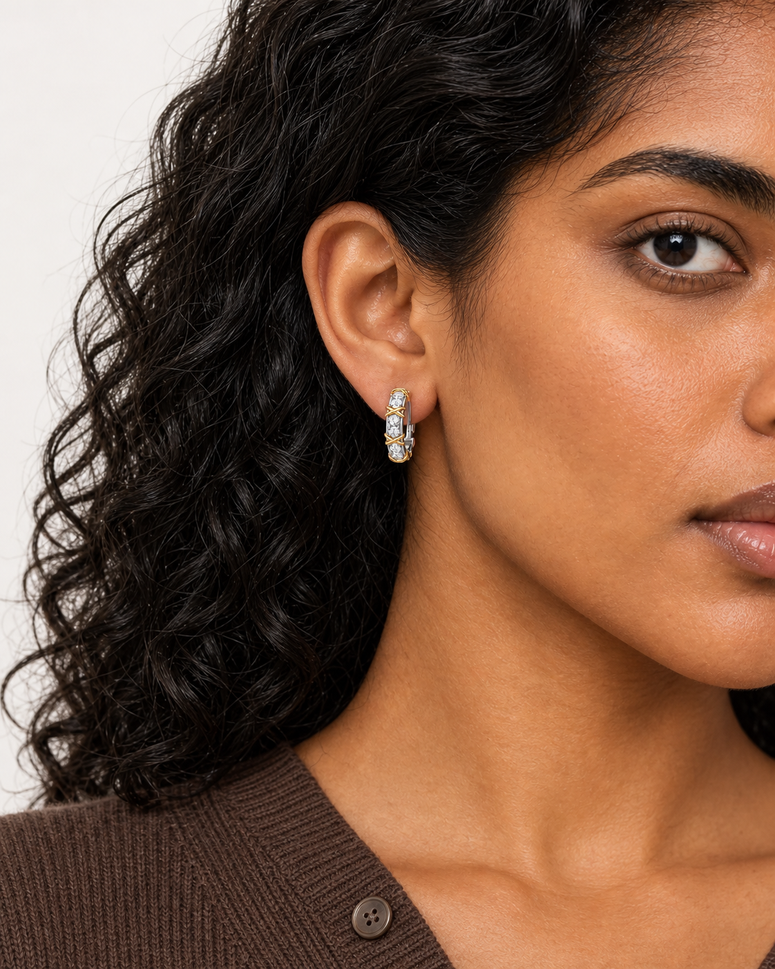 Wrapped Baguette Hoops — worn close view