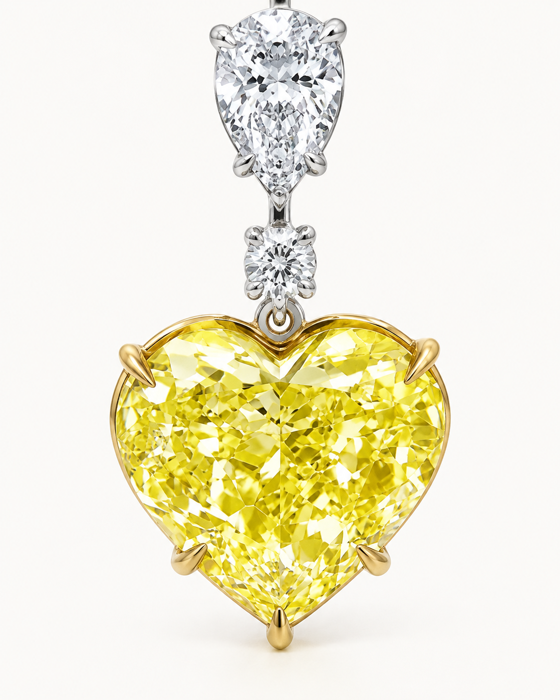 Yellow Heart Drop Earrings — construction detail