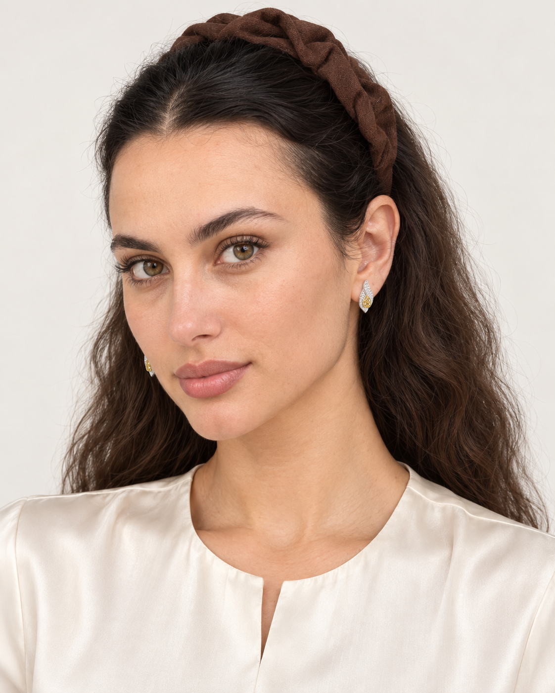 Yellow Teardrop Studs — worn studio view