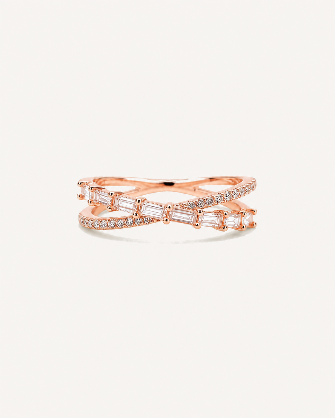 Baguette Crossover Ring - Rose Gold