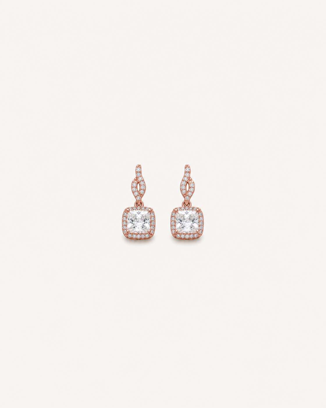 Curved Cushion Drop Earrings - Rose Gold