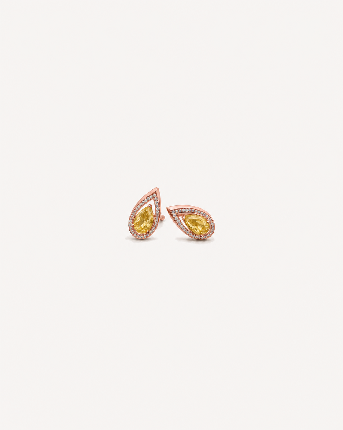 Yellow Pear Studs - Rose Gold